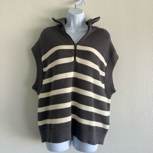 Zara Gray and Cream Striped Turtleneck Sweater